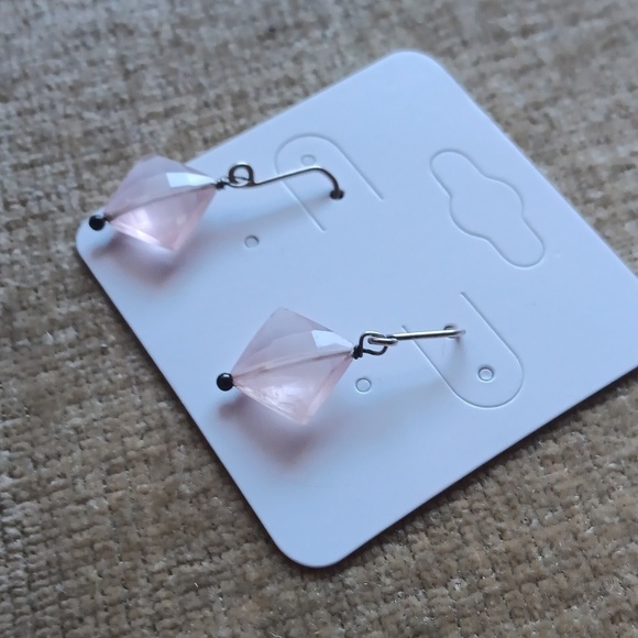 Silver Tone Multi-faceted Light Pink Crystal Set On Point Hook Earrings - Picture 6 of 7